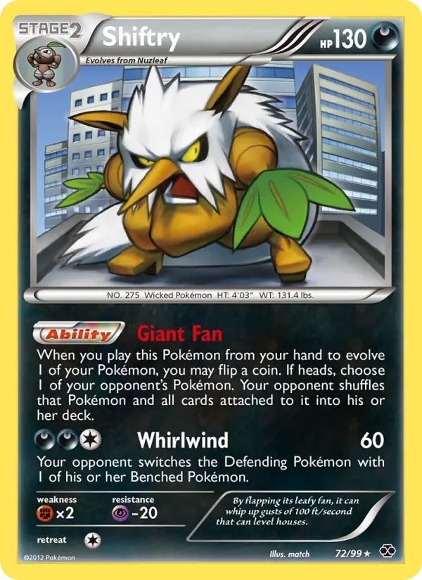 Shiftry Rare Pokemon card #72 from Next Destinies