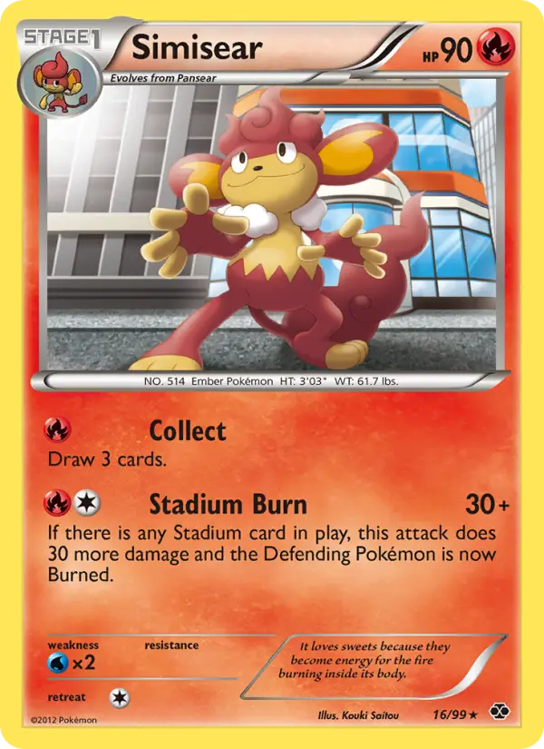 Simisear Rare Pokemon card #16 from Next Destinies