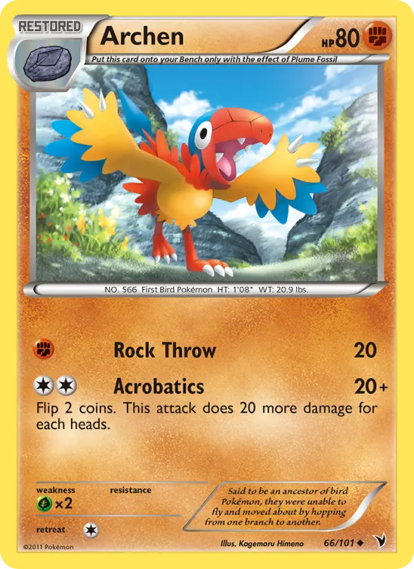 Archen Uncommon Pokemon card #66 from Noble Victories