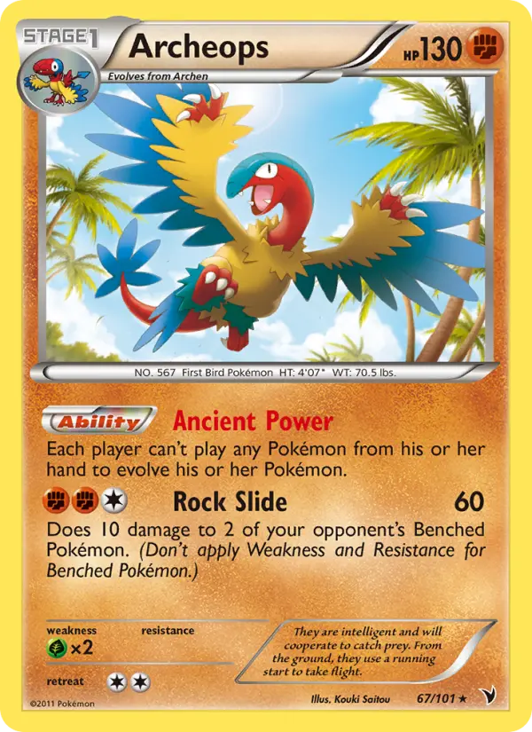 Archeops Rare Pokemon card #67 from Noble Victories
