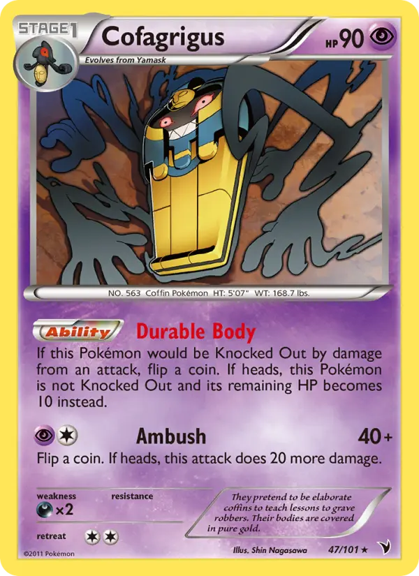 Cofagrigus Rare Pokemon card #47 from Noble Victories