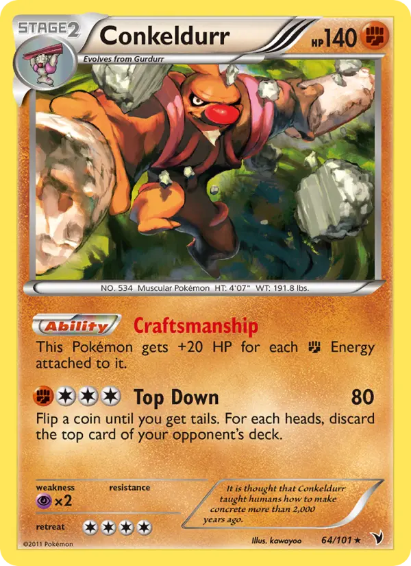 Conkeldurr Rare Pokemon card #64 from Noble Victories