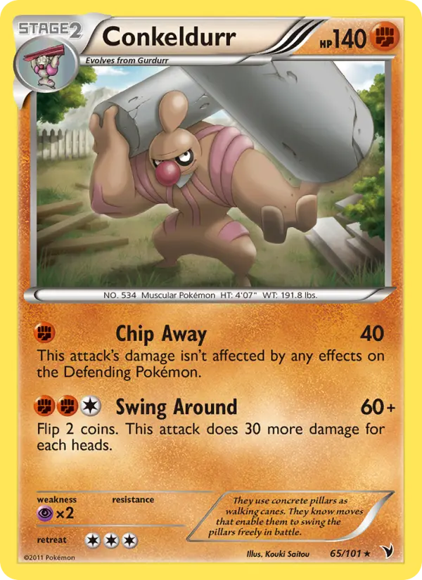 Conkeldurr Rare Pokemon card #65 from Noble Victories