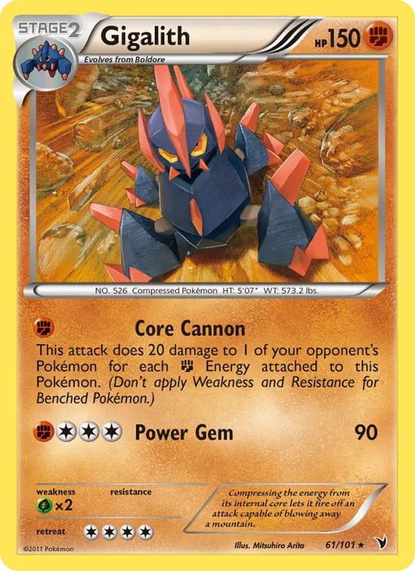 Gigalith Rare Pokemon card #61 from Noble Victories
