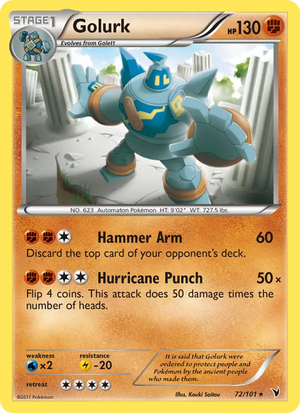 Golurk Rare Pokemon card #72 from Noble Victories