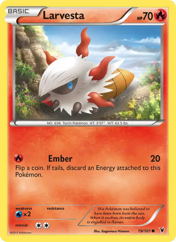 Larvesta Common Pokemon card #19 from Noble Victories