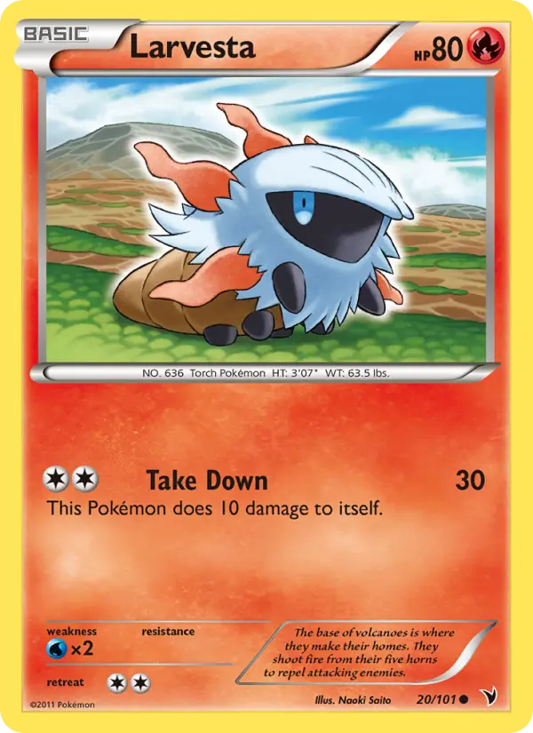 Larvesta Common Pokemon card #20 from Noble Victories