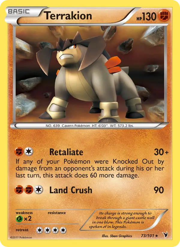 Terrakion Rare Pokemon card #73 from Noble Victories