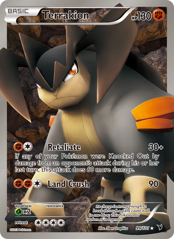Terrakion Ultra Rare Pokemon card #99 from Noble Victories