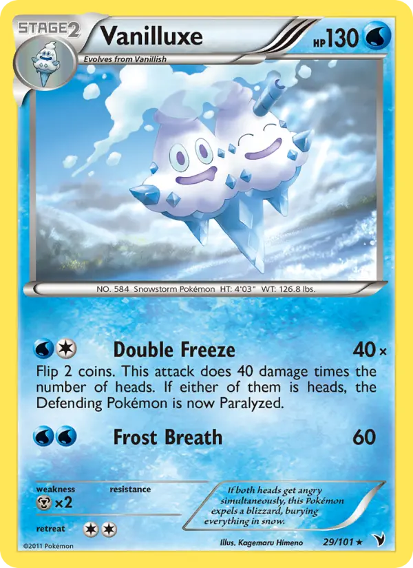 Vanilluxe Rare Pokemon card #29 from Noble Victories
