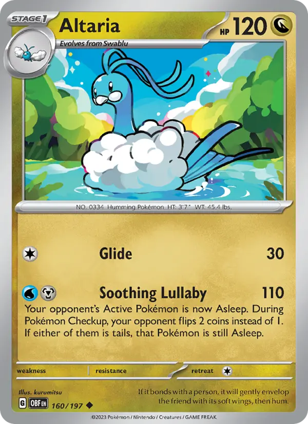 Altaria Uncommon Pokemon card #160 from Obsidian Flames