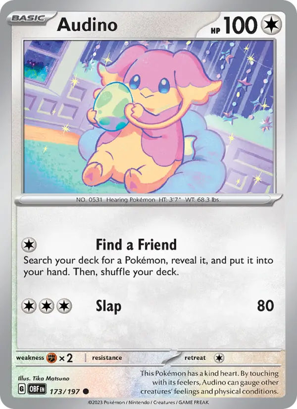 Audino Common Pokemon card #173 from Obsidian Flames
