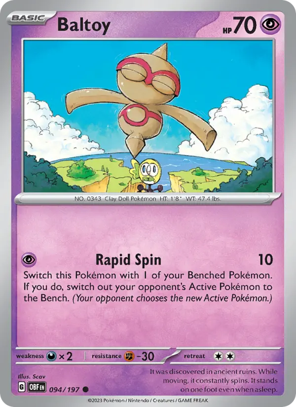 Baltoy Common Pokemon card #094 from Obsidian Flames