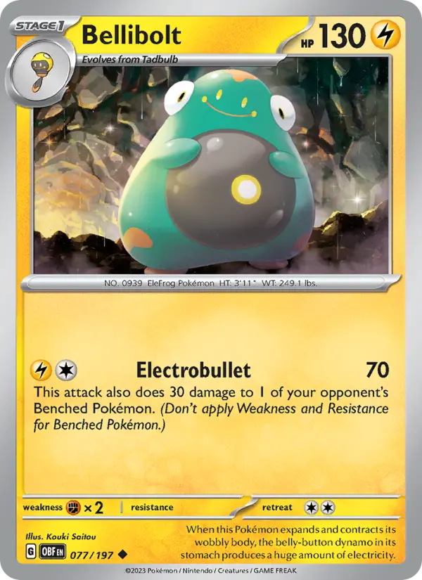 Bellibolt Uncommon Pokemon card #077 from Obsidian Flames