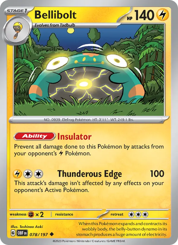 Bellibolt Uncommon Pokemon card #078 from Obsidian Flames