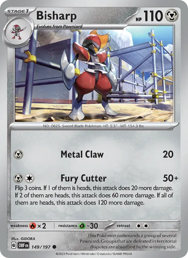 Bisharp Common Pokemon card #149 from Obsidian Flames