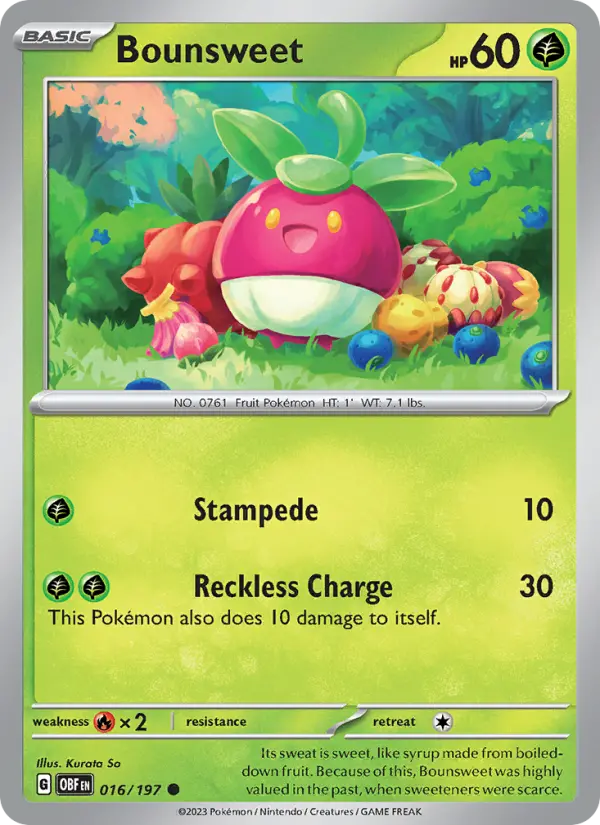 Bounsweet Common Pokemon card #016 from Obsidian Flames