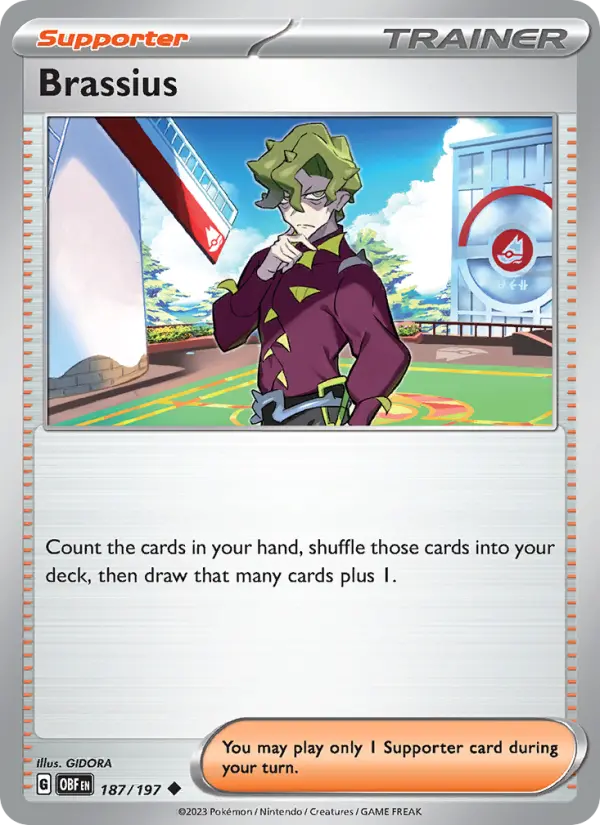 Brassius Uncommon Pokemon card #187 from Obsidian Flames