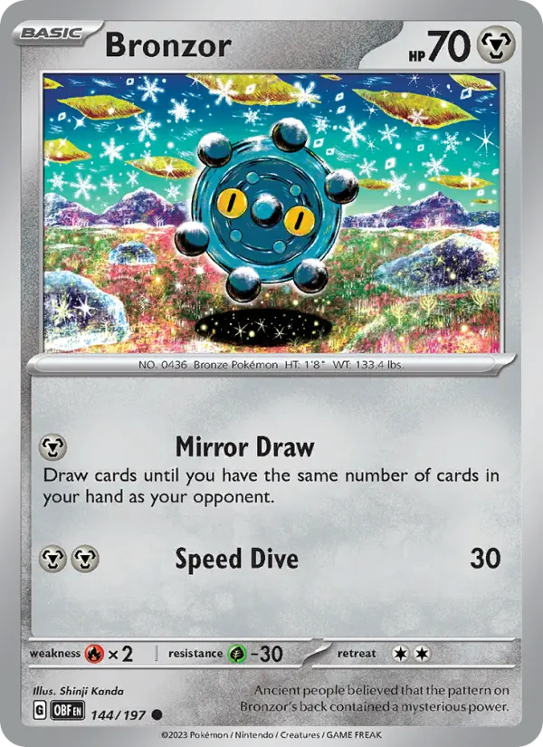 Bronzor Common Pokemon card #144 from Obsidian Flames