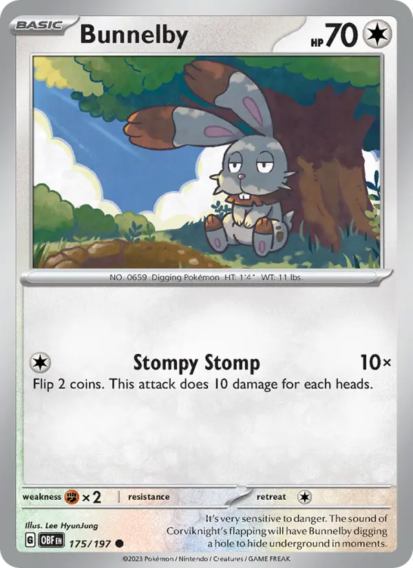 Bunnelby Common Pokemon card #175 from Obsidian Flames