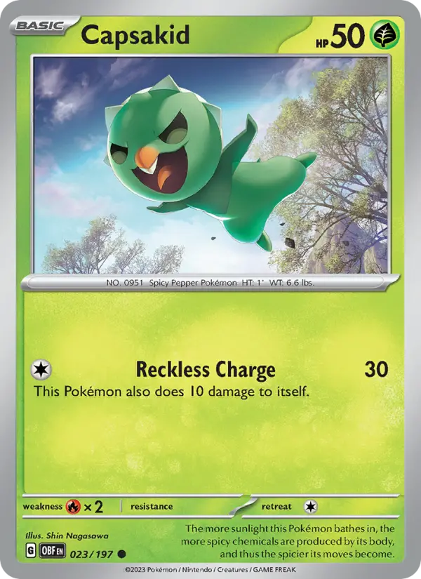 Capsakid Common Pokemon card #023 from Obsidian Flames