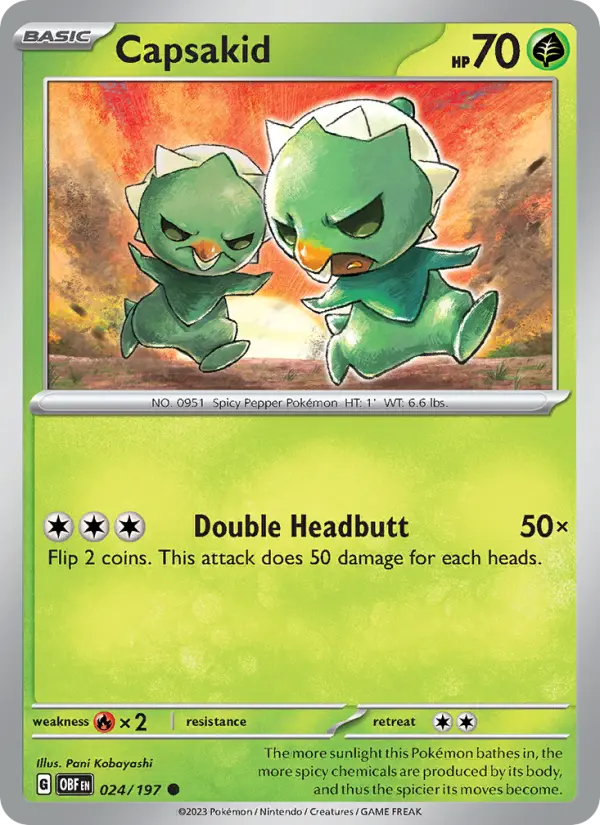 Capsakid Common Pokemon card #024 from Obsidian Flames