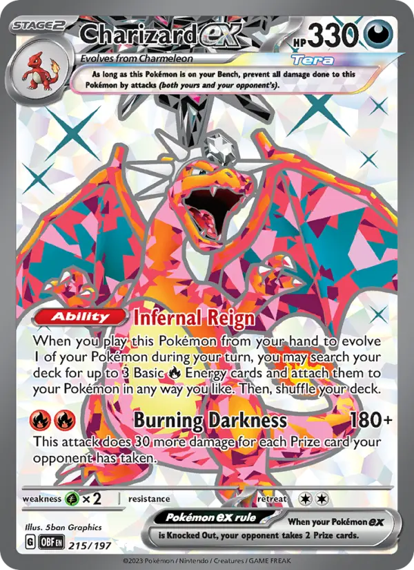 Charizard ex Ultra Rare Pokemon card #215 from Obsidian Flames