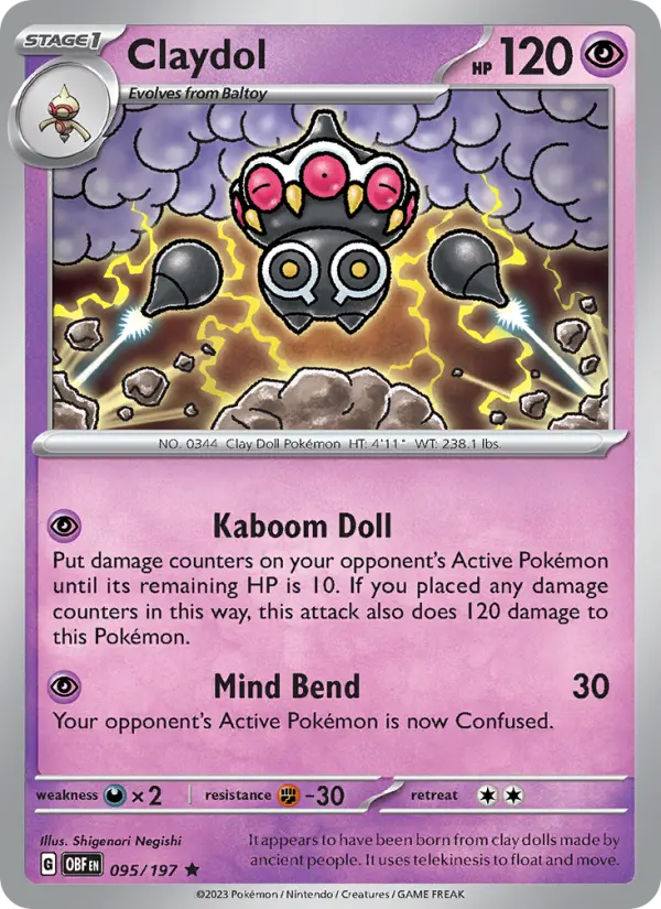 Claydol Rare Pokemon card #095 from Obsidian Flames