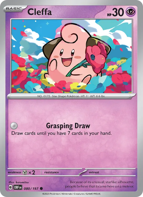 Cleffa Common Pokemon card #080 from Obsidian Flames