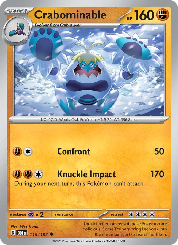 Crabominable Uncommon Pokemon card #115 from Obsidian Flames