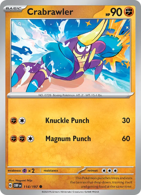 Crabrawler Common Pokemon card #114 from Obsidian Flames