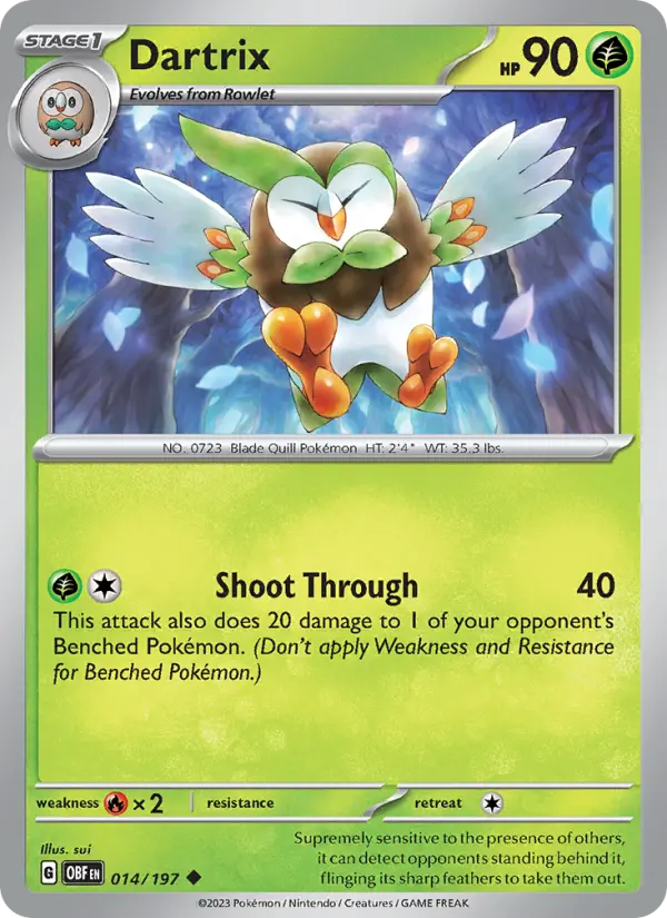 Dartrix Uncommon Pokemon card #014 from Obsidian Flames