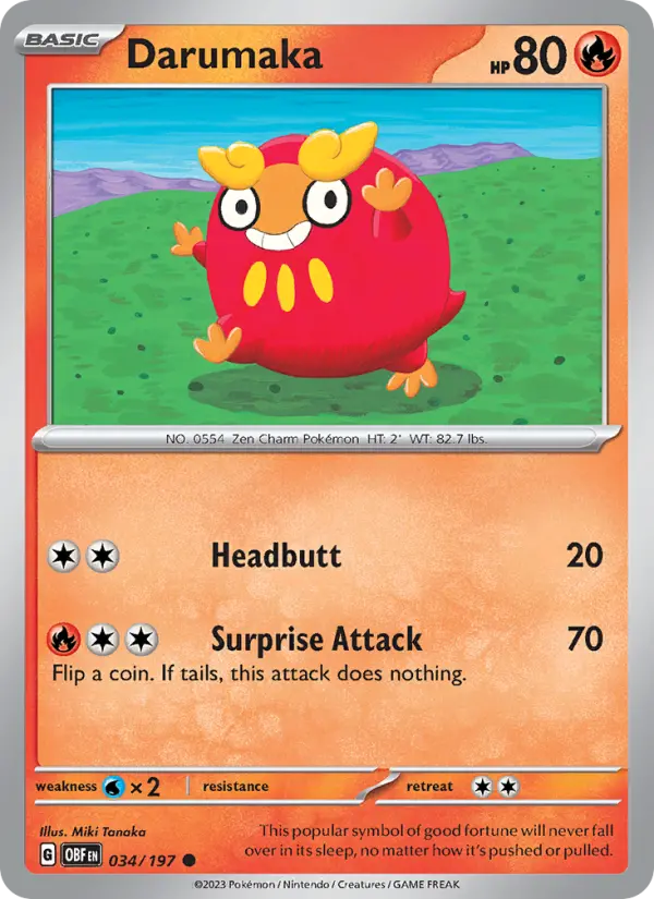 Darumaka Common Pokemon card #034 from Obsidian Flames