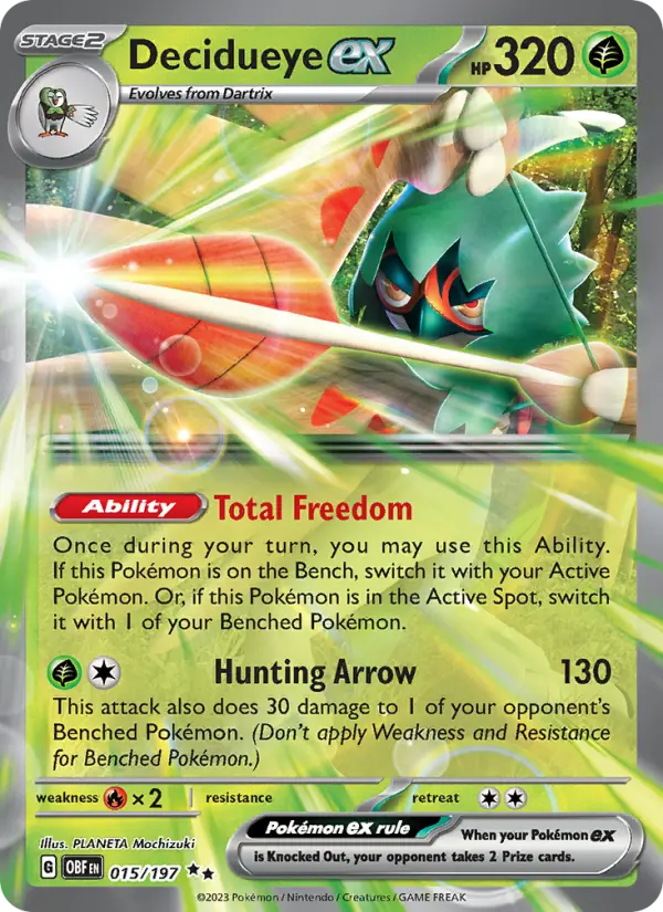 Decidueye ex Double rare Pokemon card #015 from Obsidian Flames
