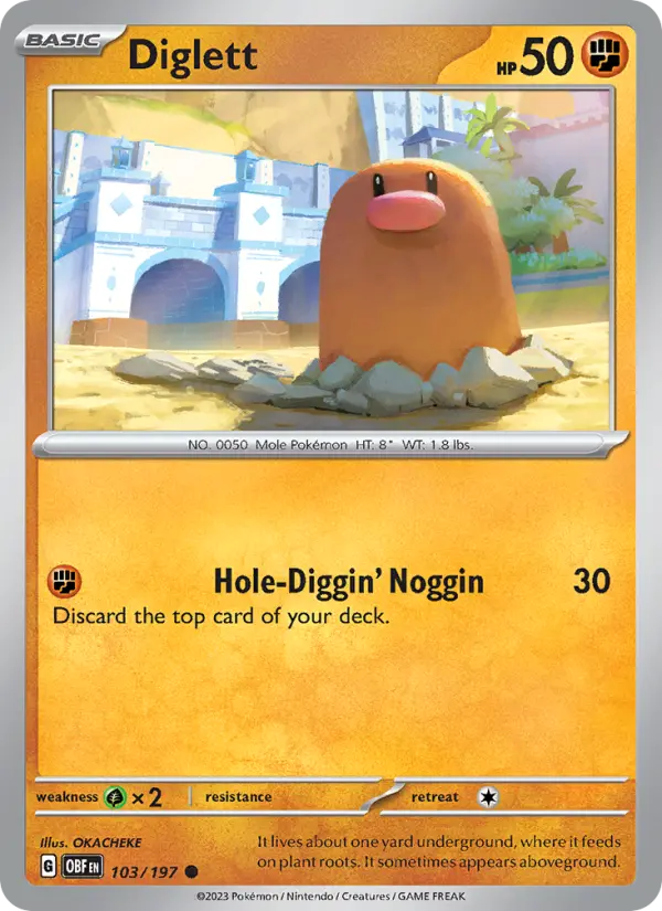Diglett Common Pokemon card #103 from Obsidian Flames
