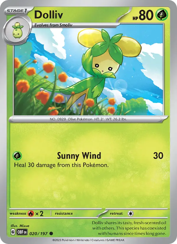 Dolliv Common Pokemon card #020 from Obsidian Flames