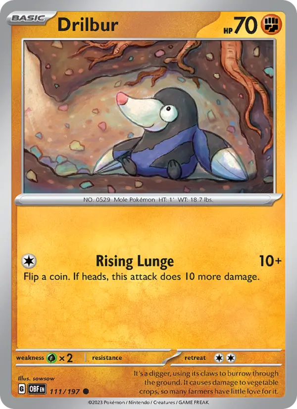 Drilbur Common Pokemon card #111 from Obsidian Flames