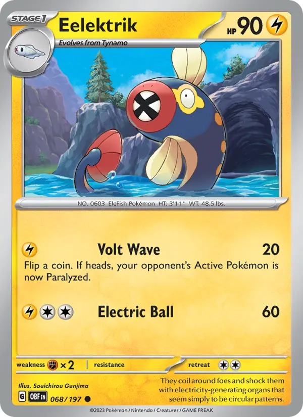 Eelektrik Common Pokemon card #068 from Obsidian Flames