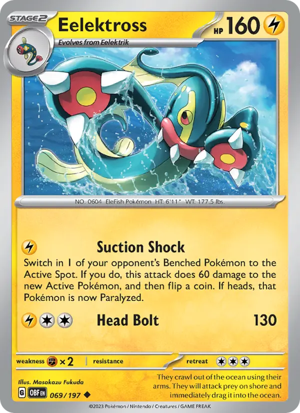 Eelektross Uncommon Pokemon card #069 from Obsidian Flames