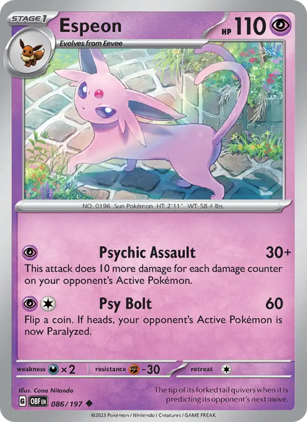 Espeon Uncommon Pokemon card #086 from Obsidian Flames