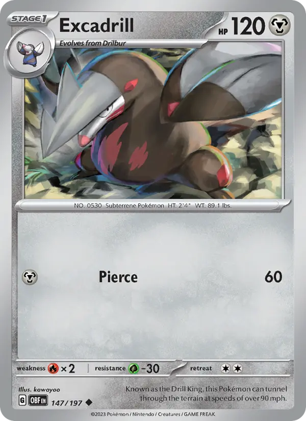 Excadrill Uncommon Pokemon card #147 from Obsidian Flames