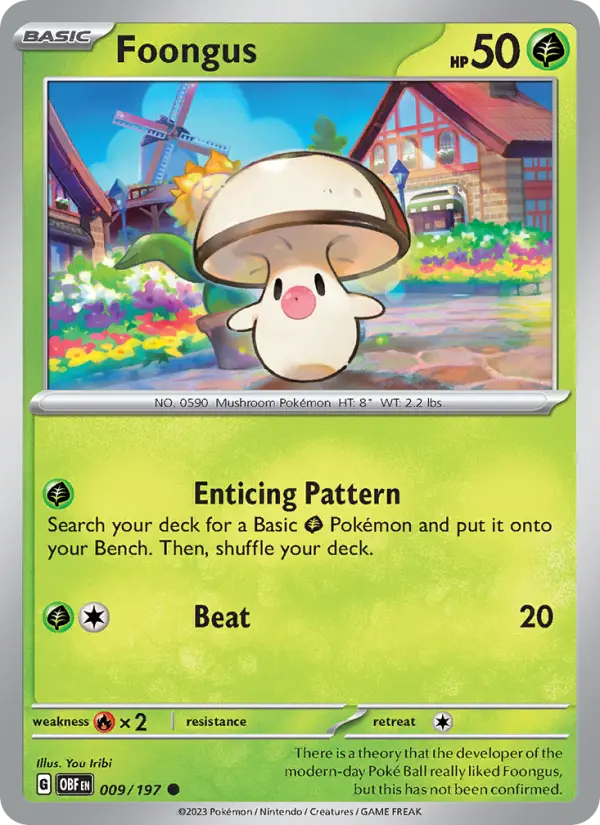 Foongus Common Pokemon card #009 from Obsidian Flames