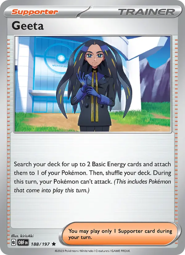 Geeta Rare Pokemon card #188 from Obsidian Flames