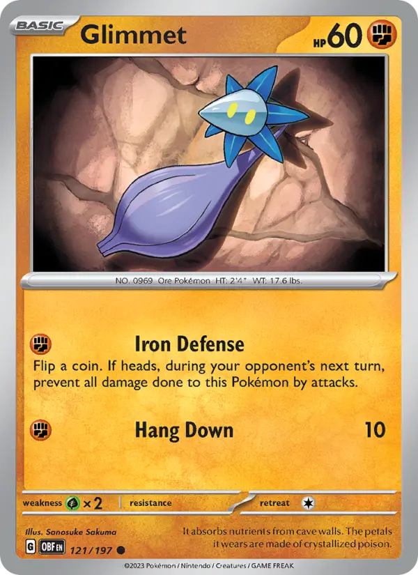 Glimmet Common Pokemon card #121 from Obsidian Flames