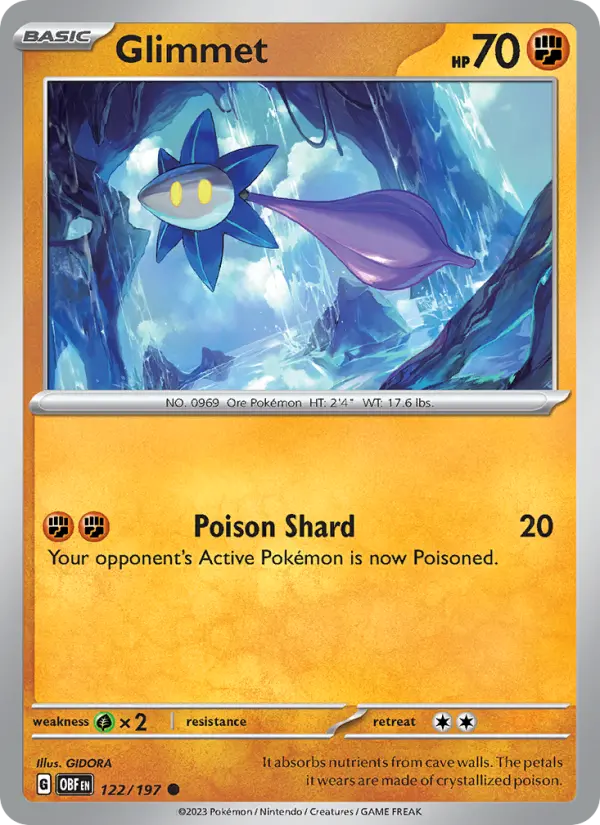 Glimmet Common Pokemon card #122 from Obsidian Flames
