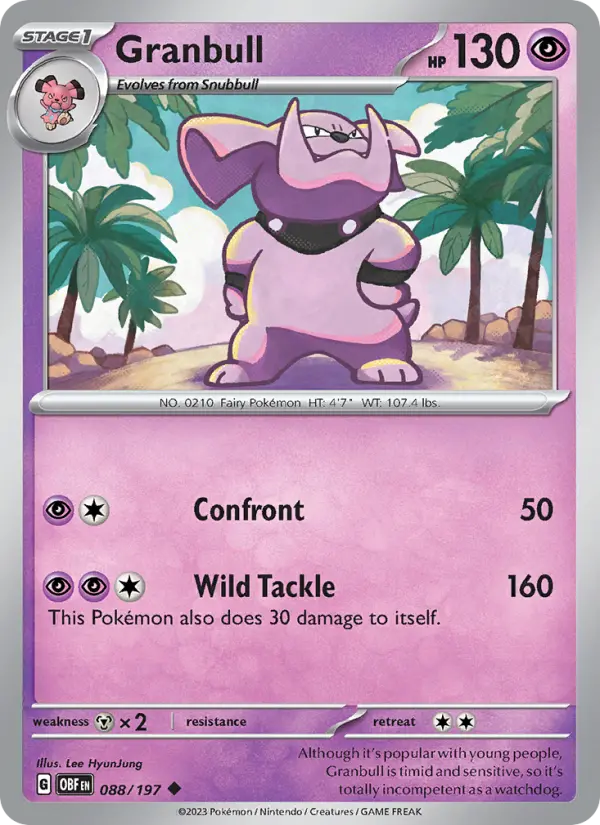 Granbull Uncommon Pokemon card #088 from Obsidian Flames