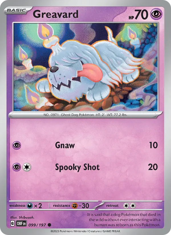 Greavard Common Pokemon card #099 from Obsidian Flames