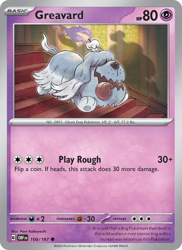 Greavard Common Pokemon card #100 from Obsidian Flames