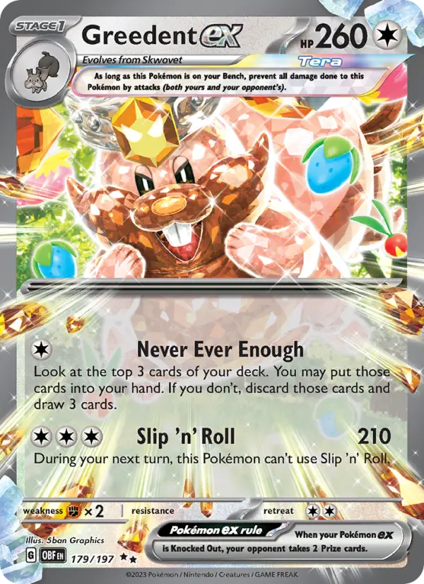 Greedent ex Double rare Pokemon card #179 from Obsidian Flames