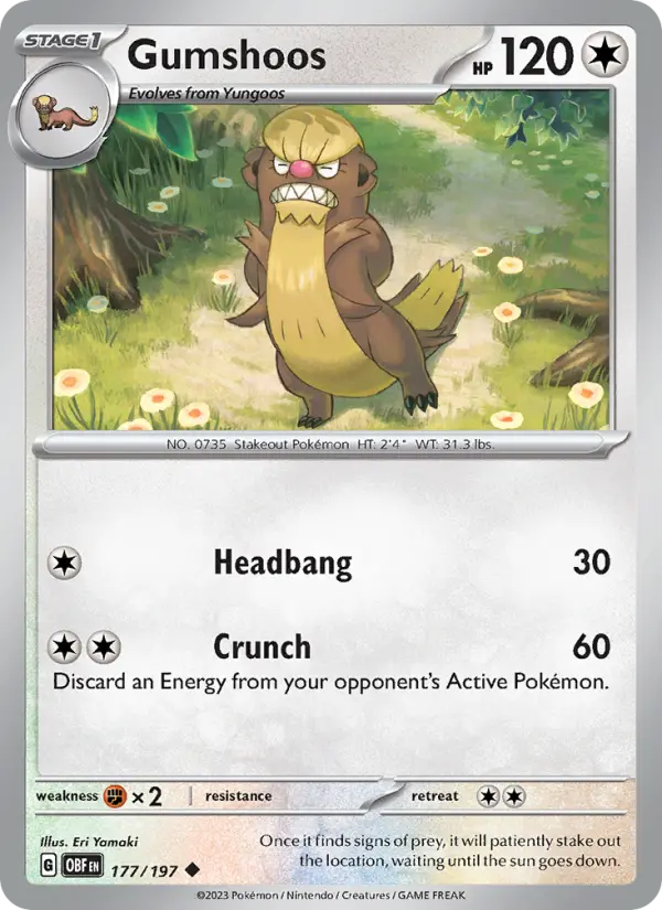 Gumshoos Uncommon Pokemon card #177 from Obsidian Flames